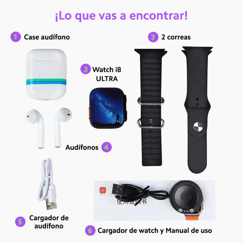 SMARTWACH i8 ULTRA + AUDÍFONOS