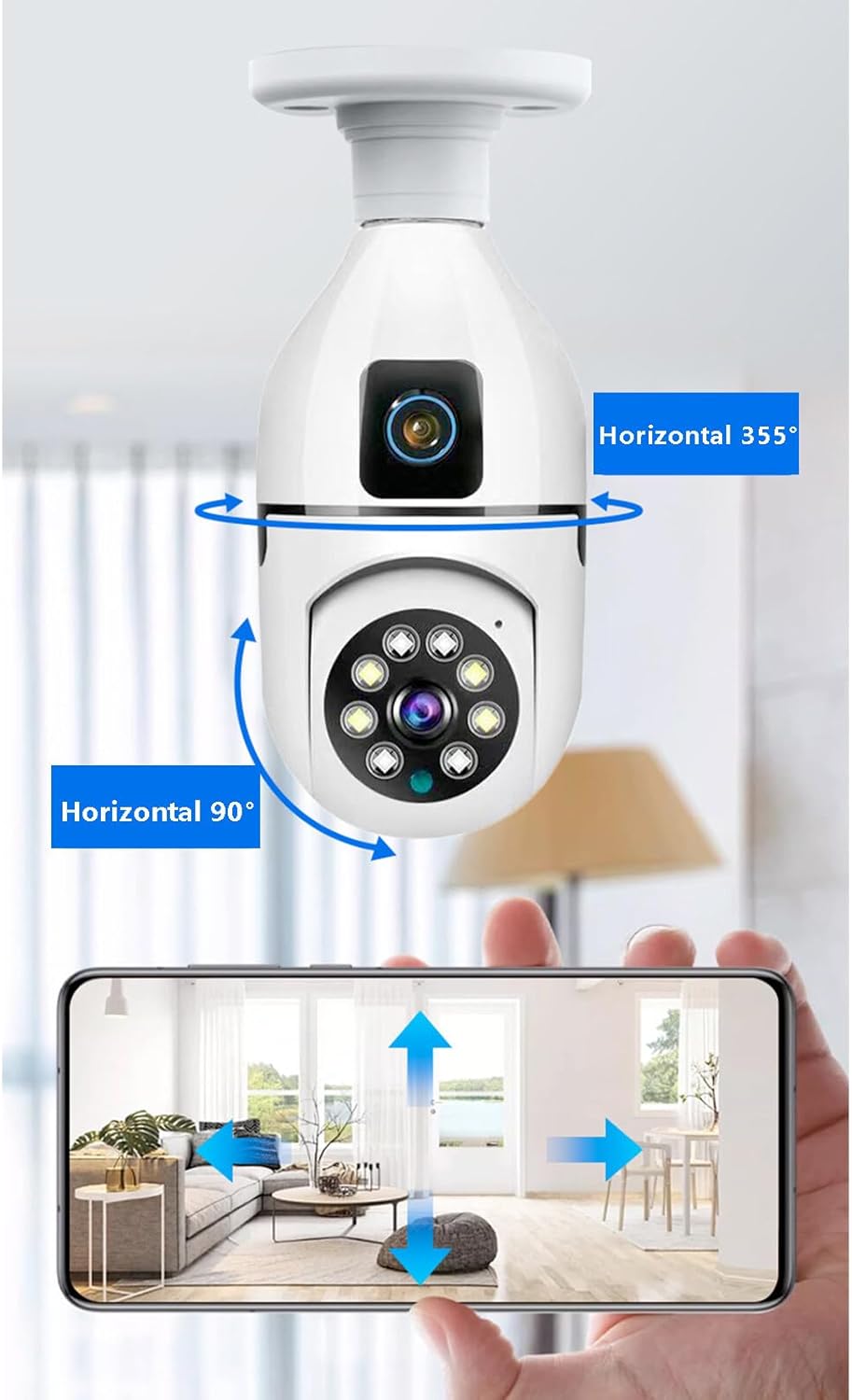 CÁMARA DE SEGURIDAD WIFI CON DOBLE  LENTE Y ROTACIÓN 360°