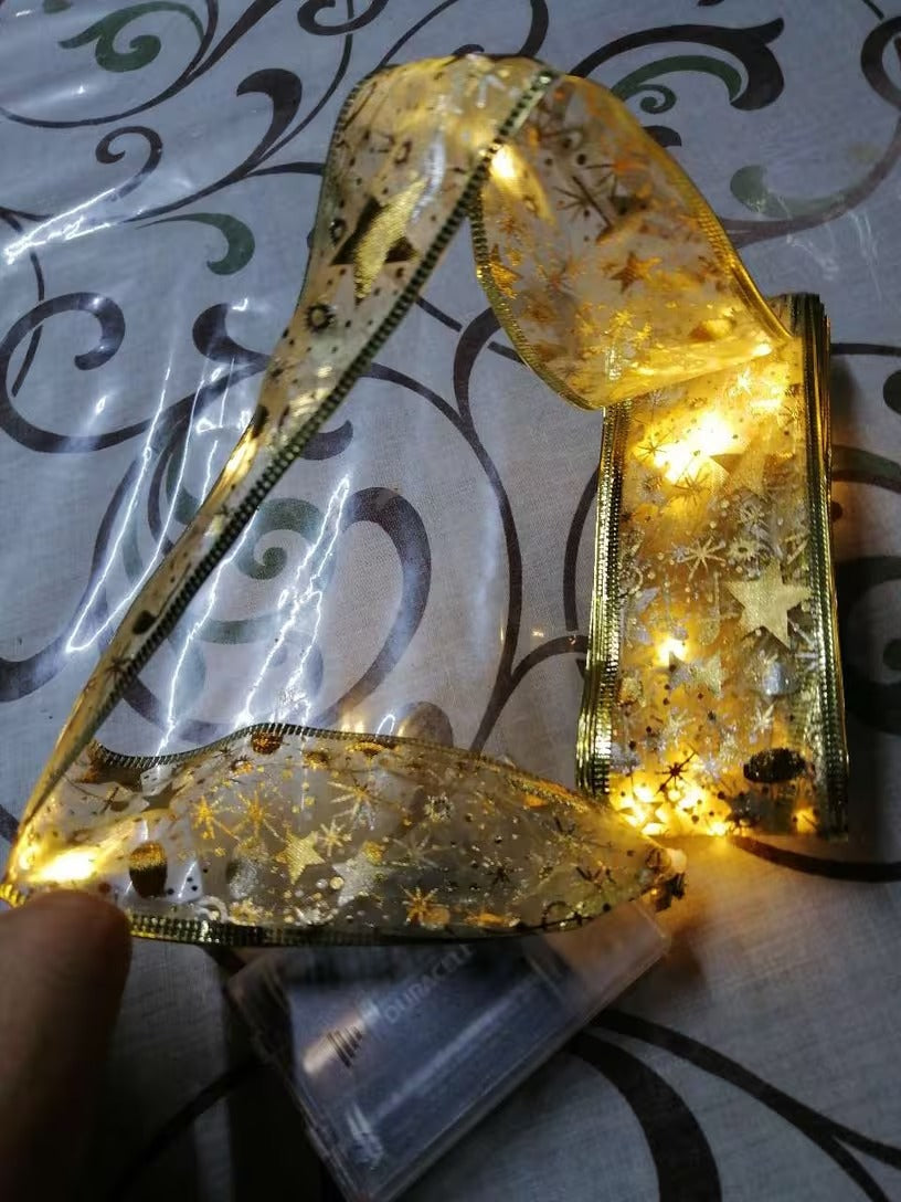 CINTA DE SEDA NAVIDEÑA CON LUCES LED