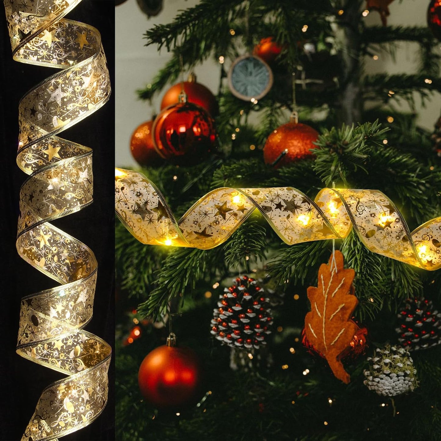 CINTA DE SEDA NAVIDEÑA CON LUCES LED