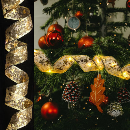CINTA DE SEDA NAVIDEÑA CON LUCES LED
