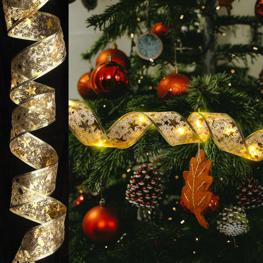 CINTA DE SEDA NAVIDEÑA CON LUCES LED